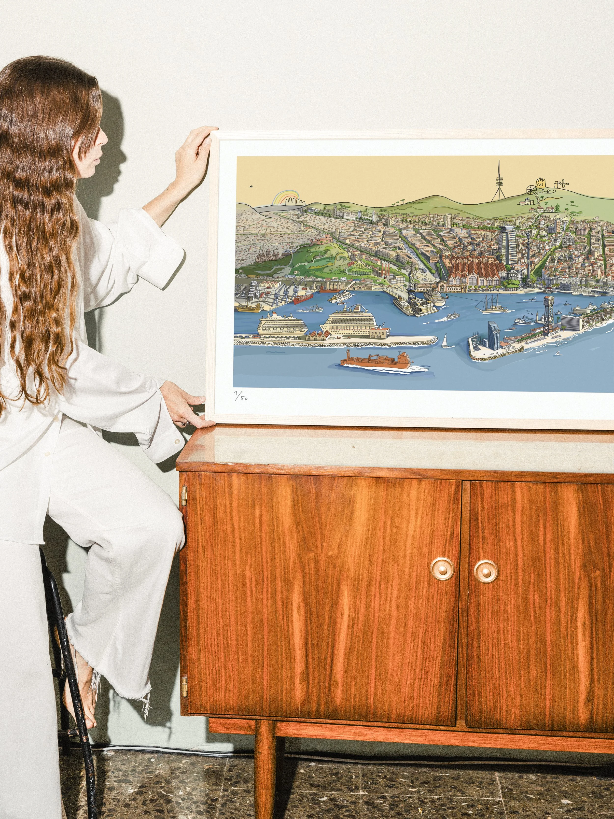 絵画-PUEBLO NUEVO(BARCELONA) Barcelona Skyline, Barcelona Spain Cityscape Art Print (979